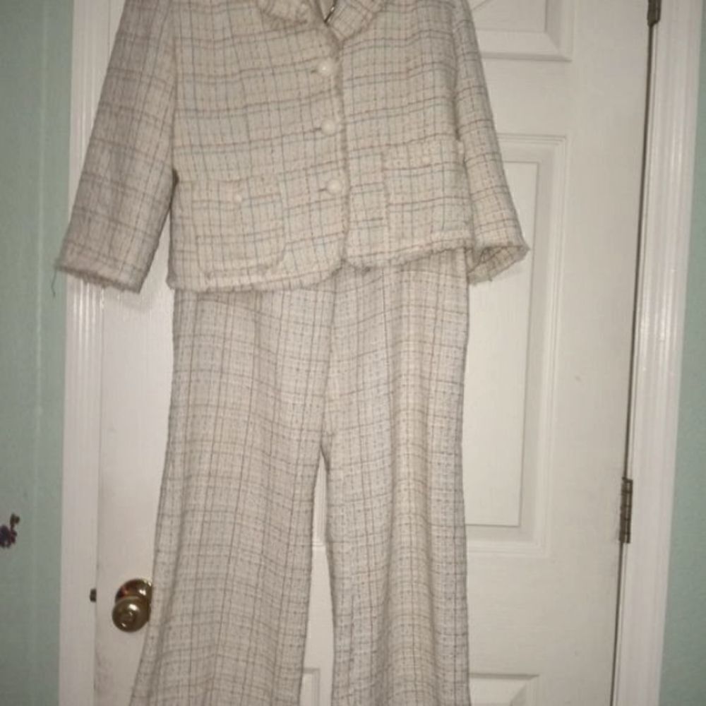 Salkim Vtg S Pieces 2 Vnt 100% Linen Plaid Lined  3/4 Sleeve Pockets Button W